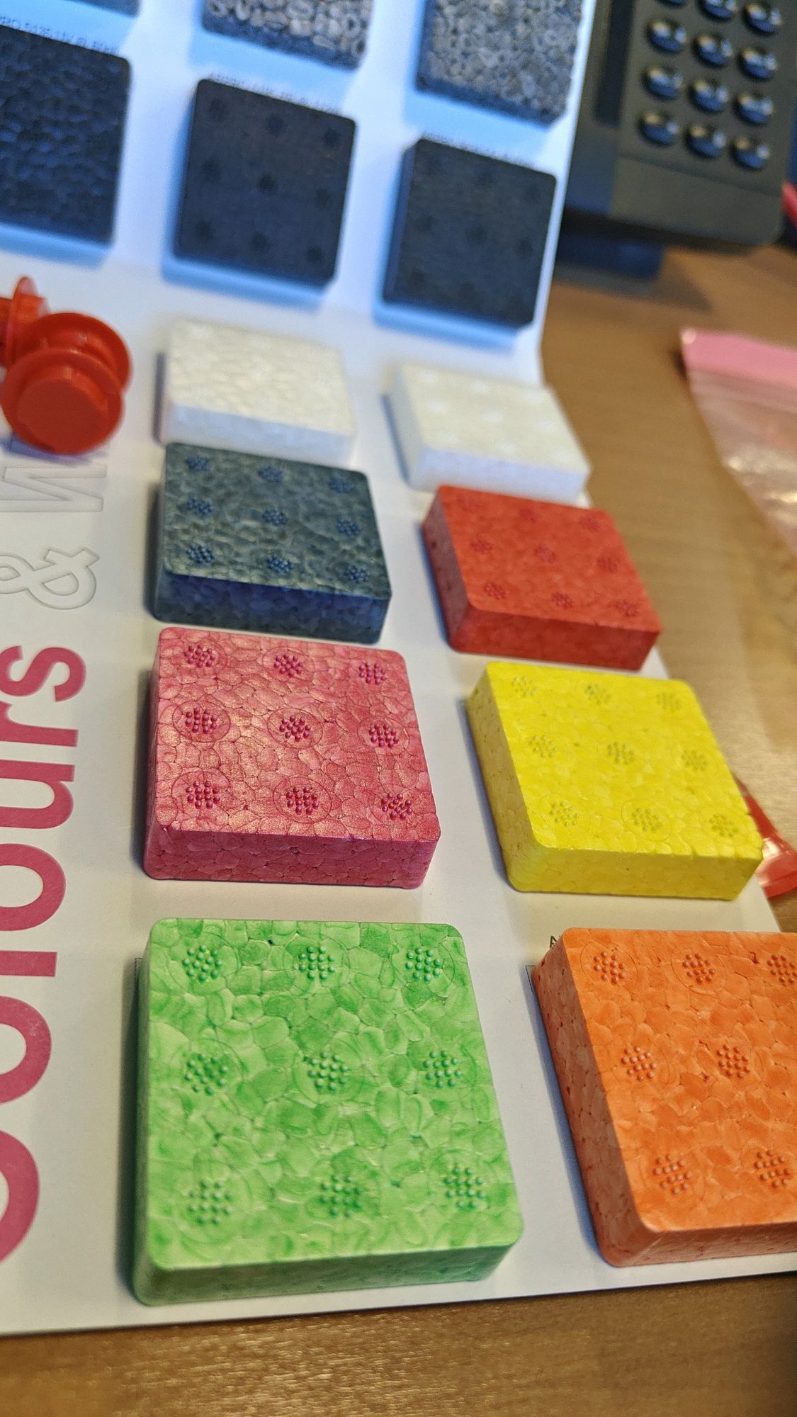 EPP foam samples in different colours and textures
