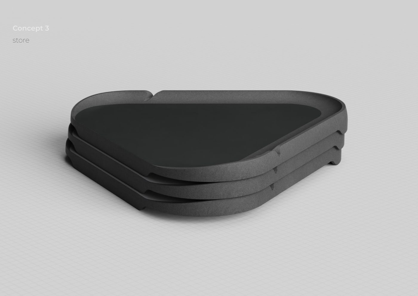 CAD render of three stacked sorting trays