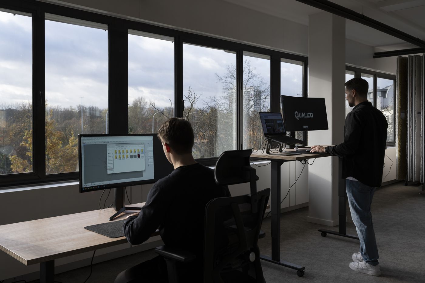 Workstations by the studio windows