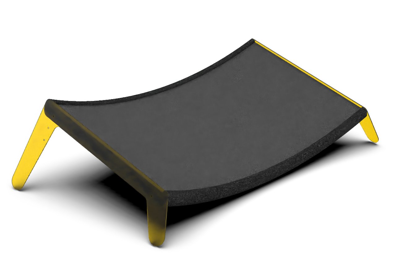 Render of curved board with yellow legs
