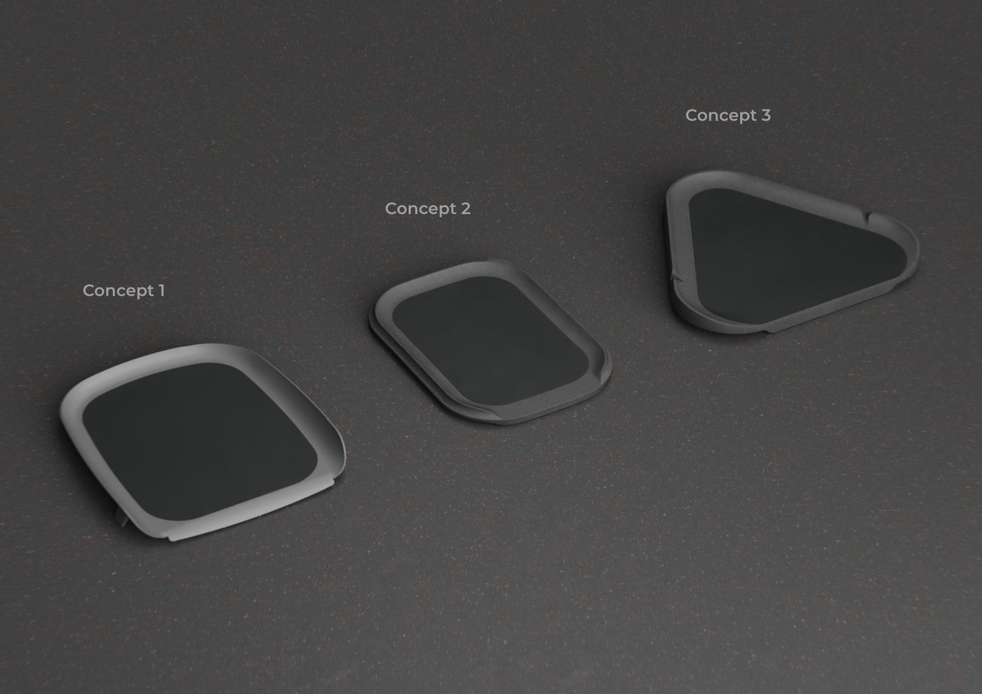 CAD render of three sorting tray concepts side by side