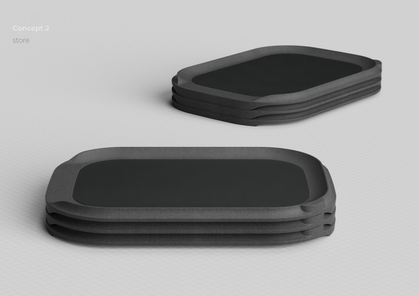CAD render of four nested sorting trays